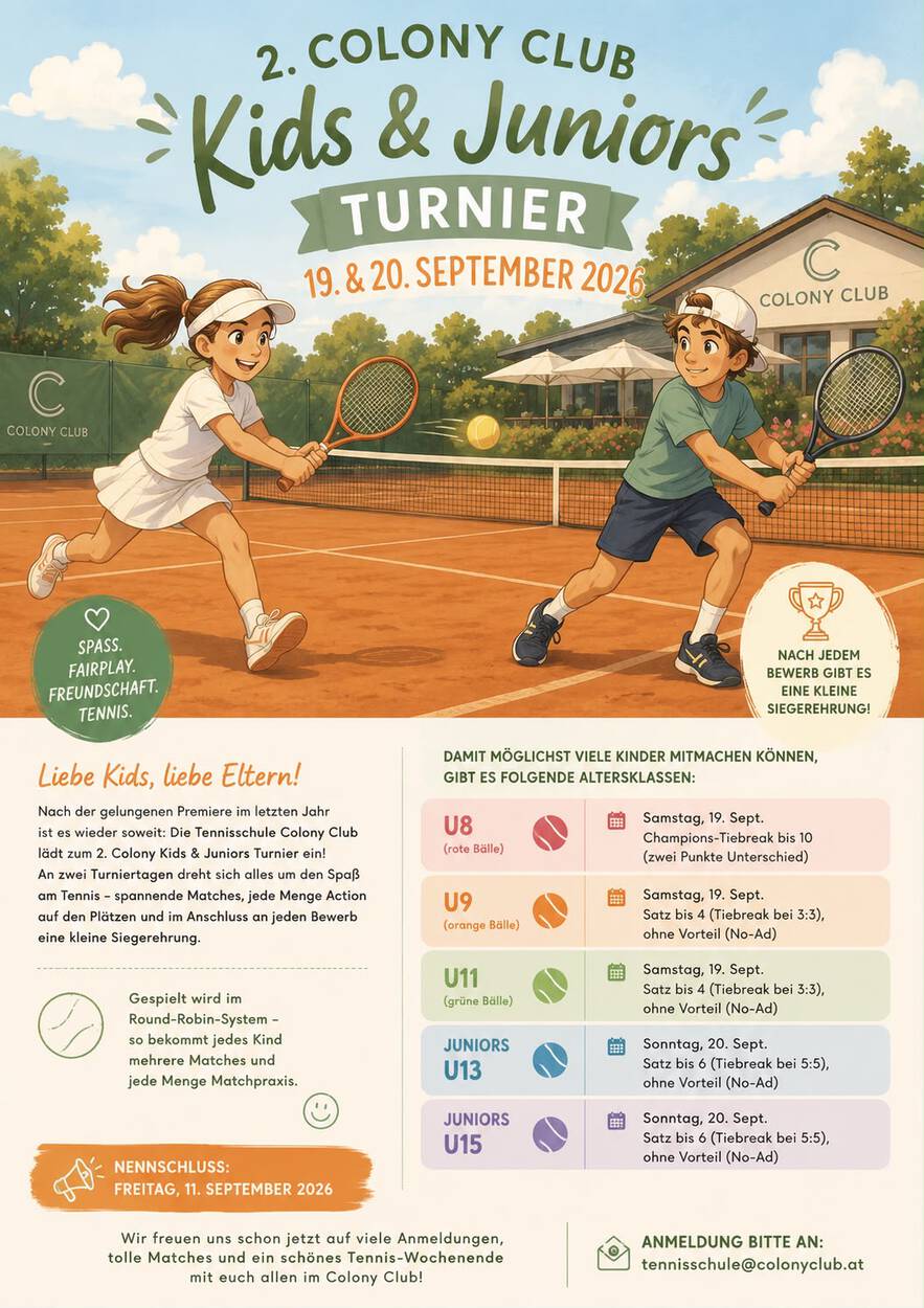 2. Colony Club Kids & Juniors TURNIER - Jetzt anmelden !